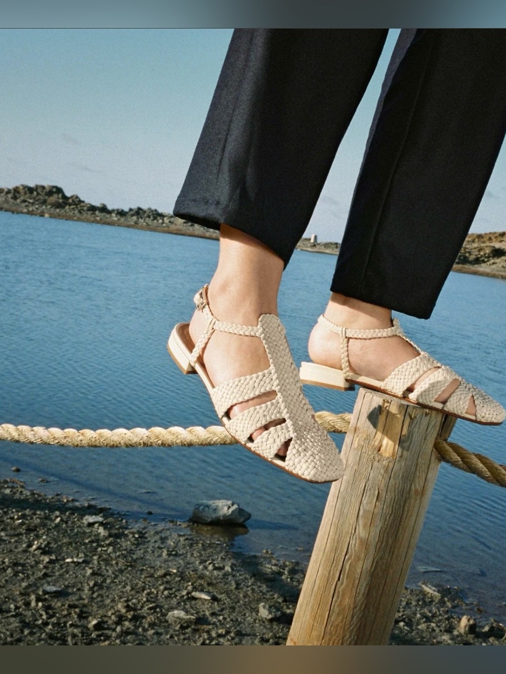 LOQ Woven Strappy Flat Sandals - Cream